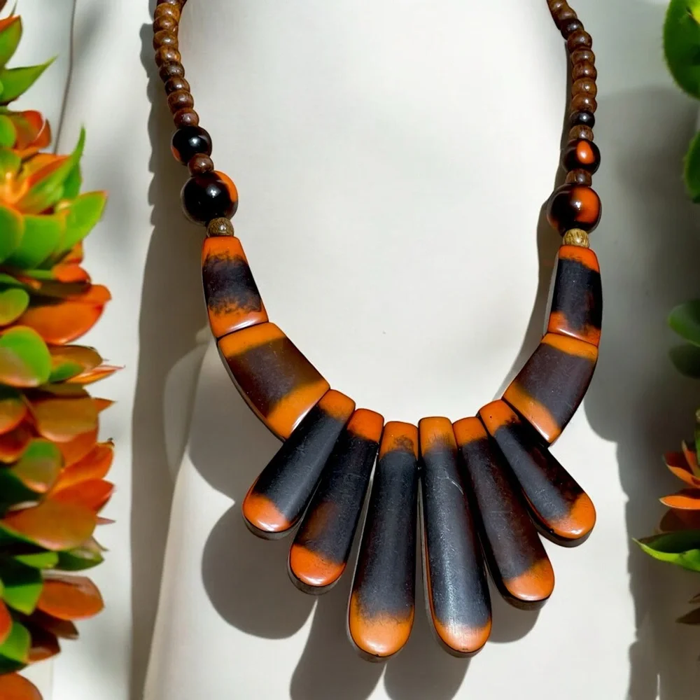 🧡 NEW ZAD Boho Orange & Brown Bib Necklace 🧡 - Picture 7 of 16